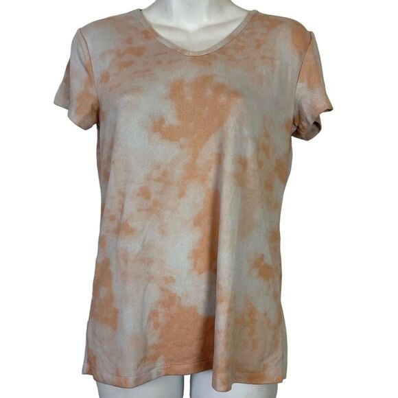 CATHERINE MALANDRINO Stretch Tie Dye Short Sleeve V-Neck Knit Top Shirt Tee sz S - Picture 1 of 16